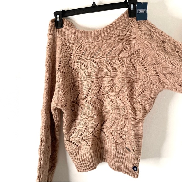 Abercrombie & Fitch Taupe Rose Eyelet Knit Baggy Sleeve Sweater NWT - Picture 5 of 11